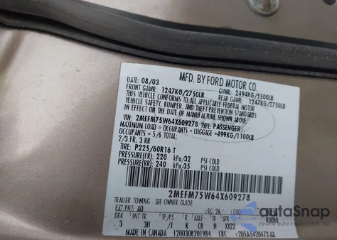 2004 Mercury Grand Marquis Ls from USA, damaged, VIN 2MEFM75W64X609278